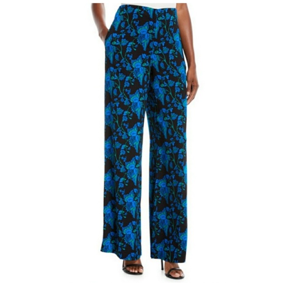 DIANE VON FURSTENBERG DVF NWT Waylen Blue Wide Leg Pants Trousers 4 Crepe Slinky - Picture 1 of 12